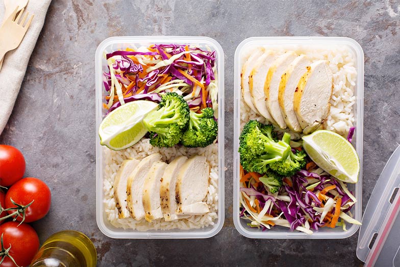 A carefully portioned lunch in Tupperware