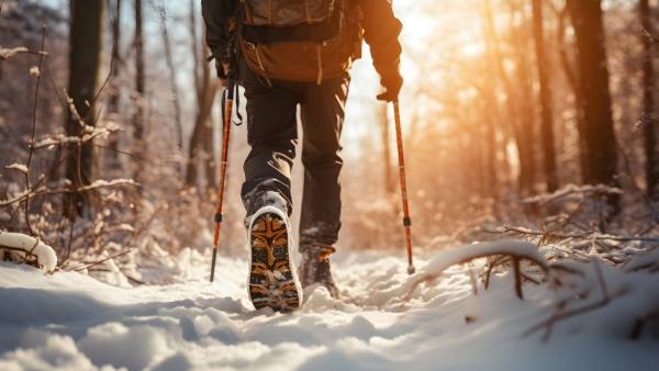 hiking on a snowy trail